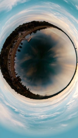 360 degree view resembling fish eye view.